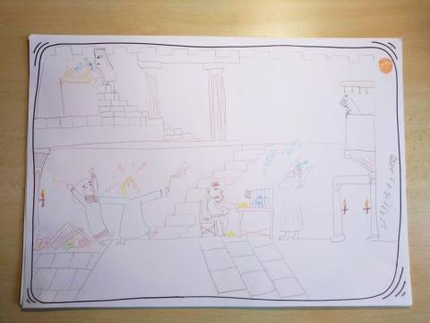 Ilustrace k příběhu o vyhnání směnárníků z chrámu - vytvořili Majda a Marek Ilustrace k příběhu o vyhnání směnárníků z chrámu - vytvořili Majda a Marek