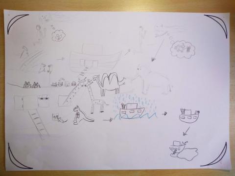 Ilustrace k příběhu o Noemově arše - vytvořily Ester a Sára Ilustrace k příběhu o Noemově arše - vytvořily Ester a Sára